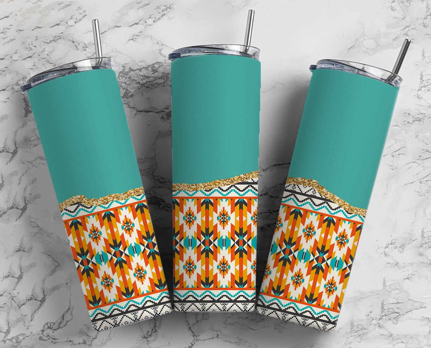 Bright Aztec Print 20oz Sublimation Tumbler Designs, Fluro PurpleTeal Agate 9.2 x 8.3” Straight Skinny Tumbler Wrap PNG 111