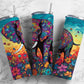 Rainbow elephant 20oz Sublimation Tumbler Designs, floral landscape 9.2 x 8.3” Straight Skinny Tumbler Wrap PNG