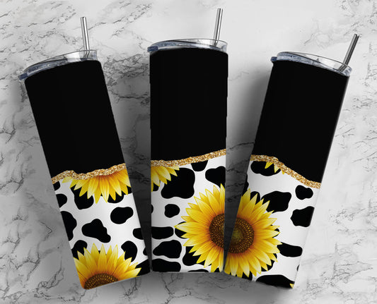 Agate Sunflower 20oz Sublimation Tumbler Designs, Black Cow Hide 9.2 x 8.3” Straight Skinny Tumbler Wrap 4