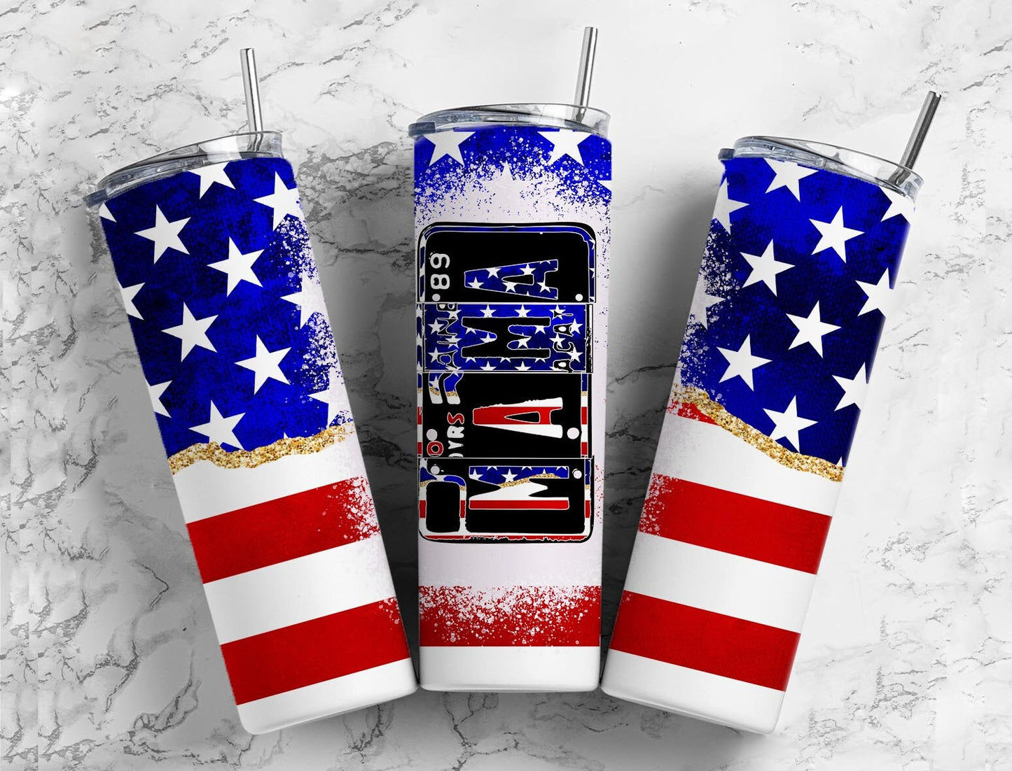 USA American Flag 20oz Sublimation Tumbler Designs, Mama Number Plate 9.2 x 8.3” Straight Skinny Tumbler, Tumbler Wrap PNG