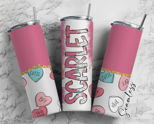 Pink Heart Candy Tumbler Wrap with Matching Doodle Letter Alphabet PNG, Love Heart Retro Add your Own name 20oz Tumbler, Alpha Set PNG 69