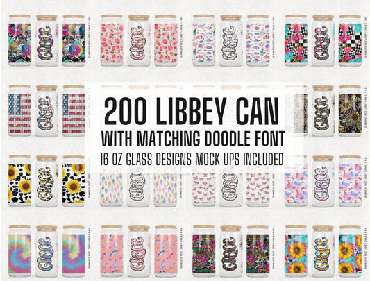 100+ MEGA BUNDLE - Glass Libbey Can, Glass Beer, Doodle Letters! Uppercase & Lowercase, Entire Doodle Alphabet, Numbers, Sublimation Glass
