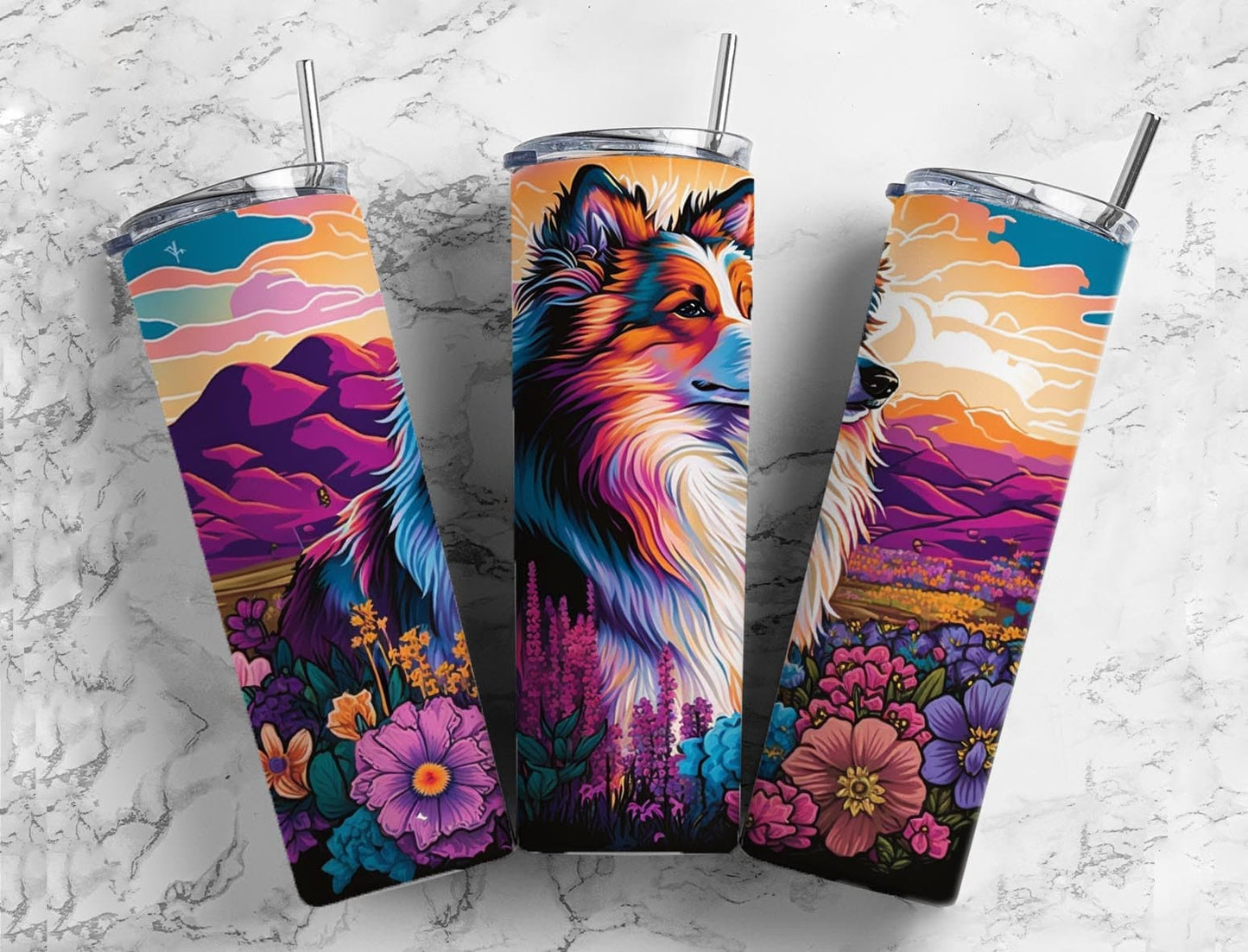 Shetland sheepdog 20oz Sublimation Tumbler Designs, Floral landscape 9.2 x 8.3” Straight Skinny Tumbler Wrap PNG (2023-04-18 10.41.10)