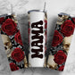 Rose Skull 20oz Sublimation Tumbler Designs, Retro Mama 9.2 x 8.3” Straight Skinny Tumbler Wrap PNG, Mom Tumbler