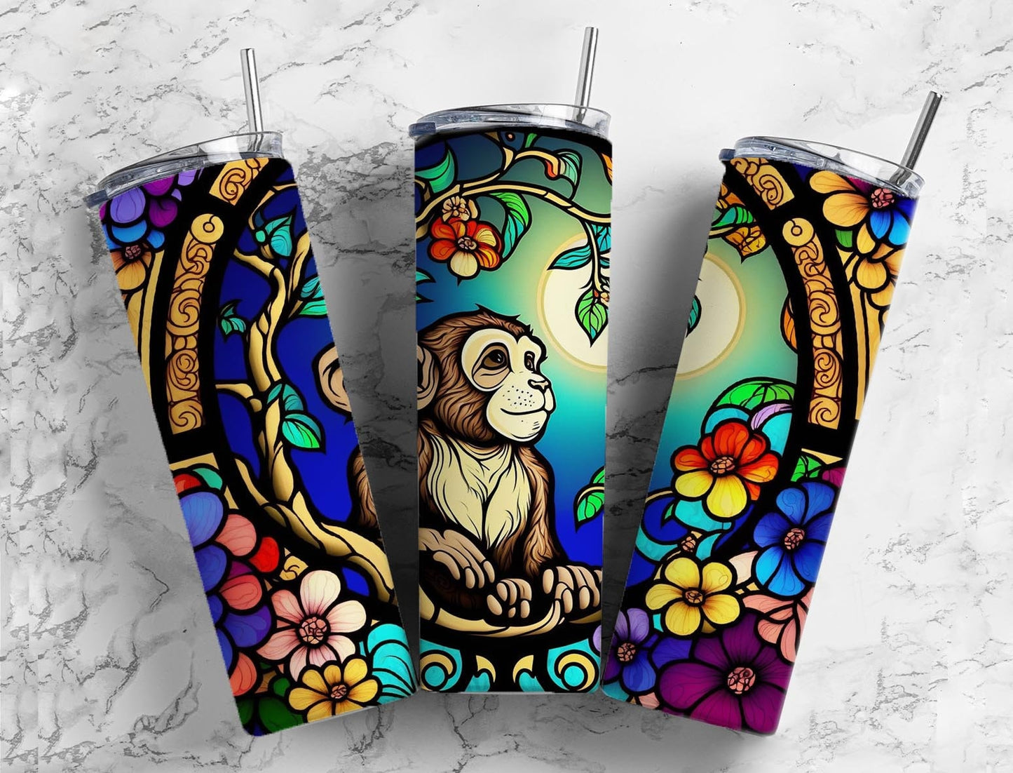 Stained Glass monkey 20oz Sublimation Tumbler Designs, Rainbow neon 9.2 x 8.3” Straight Skinny Tumbler Wrap