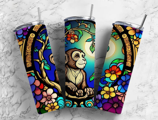 Stained Glass monkey 20oz Sublimation Tumbler Designs, Rainbow neon 9.2 x 8.3” Straight Skinny Tumbler Wrap