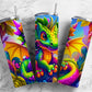 Cartoon dragon 20oz Sublimation Tumbler Designs, Rainbow colorful 9.2 x 8.3” Straight Skinny Tumbler Wrap PNG