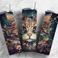 Cat face 20oz Sublimation Tumbler Designs, Dark floral 9.2 x 8.3” Straight Skinny Tumbler Wrap PNG