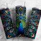 Colored peacock 20oz Sublimation Tumbler Designs, Blue and green 9.2 x 8.3” Straight Skinny Tumbler Wrap PNG