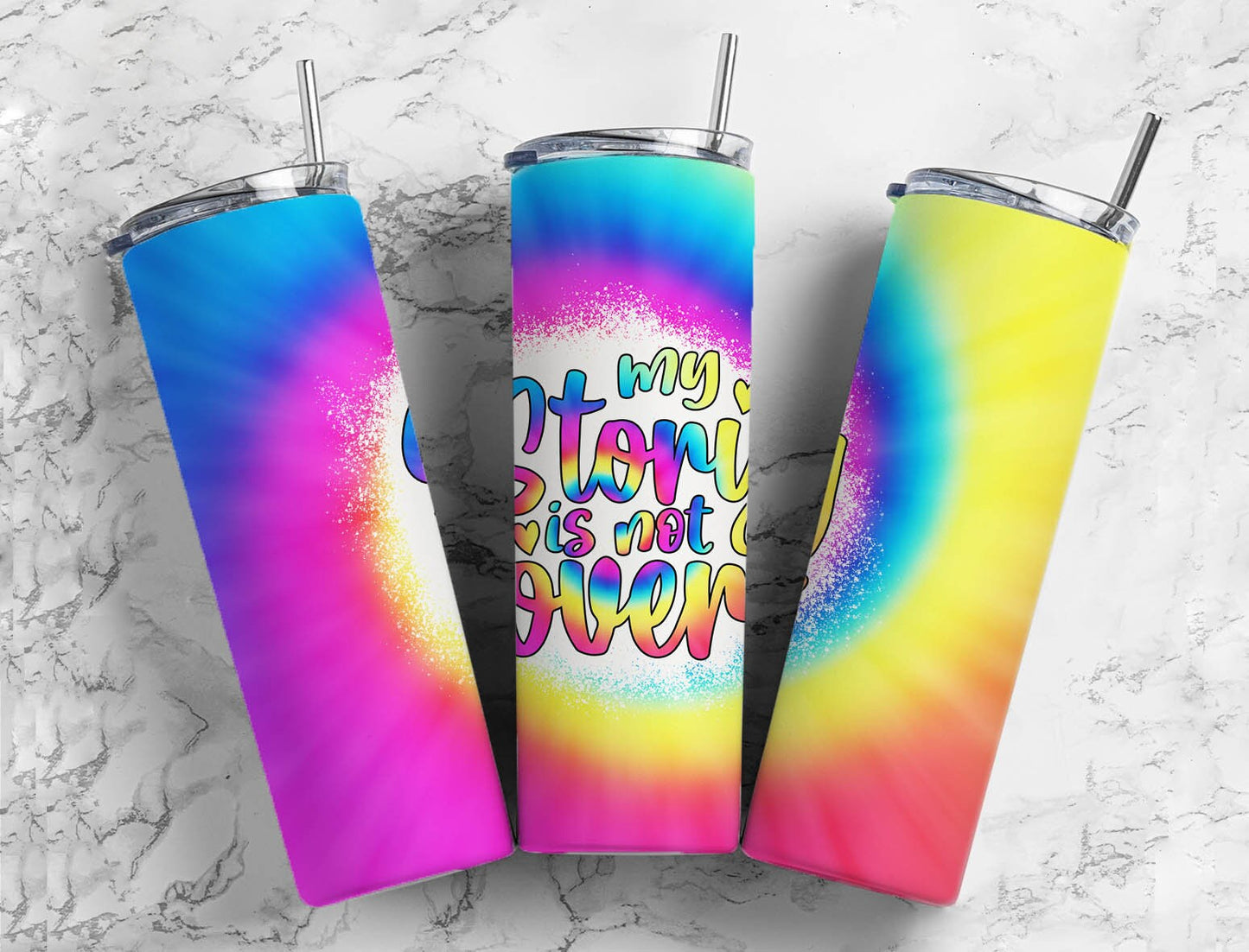 Tie Dye Hippie 20oz Sublimation Tumbler Designs, My Story Is Not Over 9.2 x 8.3” Straight Skinny Tumbler PNG