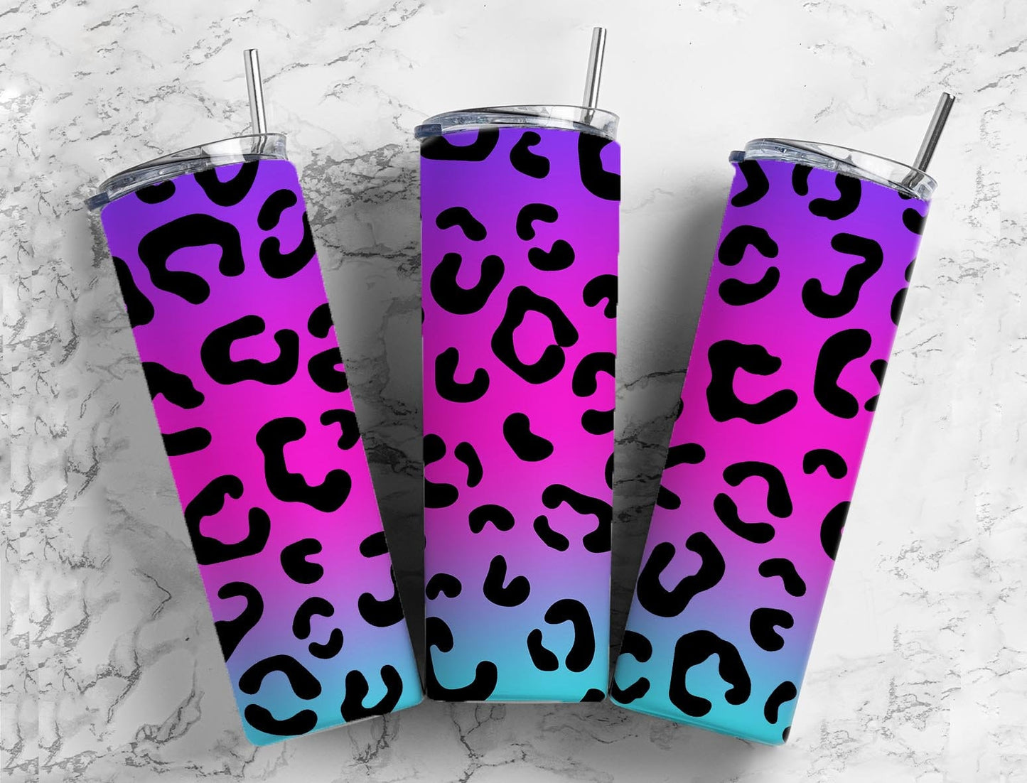 purple and blue 20oz Sublimation Tumbler Designs, leopard print 9.2 x 8.3” Straight Skinny Tumbler Wrap PNG