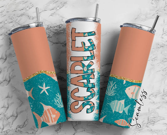 Sealife Ocean Tumbler Wrap with Matching Doodle Letter Alphabet PNG, Aesthetic Add your Own name 20oz Tumbler, Alpha Set PNG 74