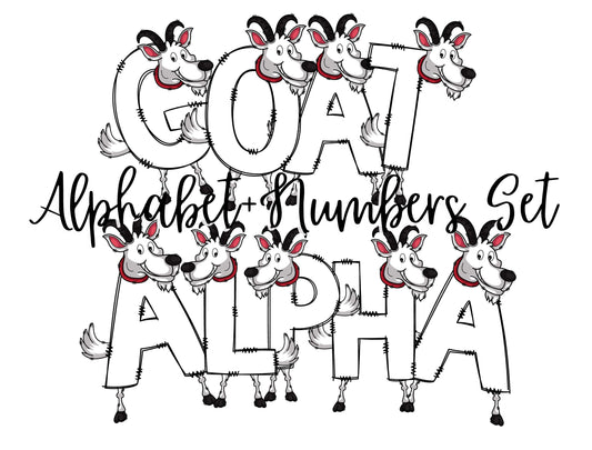 Goat Doodle Letters Alphabet with Uppercase and Numbers PNG, Alphabet PNG Digital Download PNG