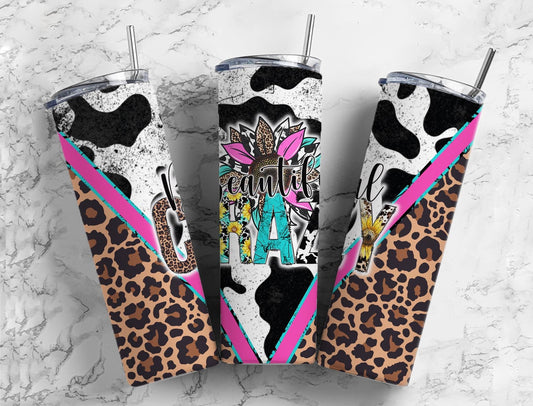 Beautiful Crazy 20oz Sublimation Tumbler Designs, Cow Leopard 9.2 x 8.3” Straight Skinny Tumbler Wrap PNG, Cow Sublimation design