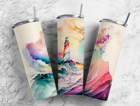 Light house 20oz Sublimation Tumbler Designs, Colorful Gradient 9.2 x 8.3” Straight Skinny Tumbler, Tumbler Wrap PNG