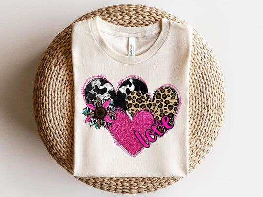 Country Love Heart PNG Sublimation design, Pink Leopard sublimation download, Western Heart PNG