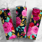 Pink roses 20oz Sublimation Tumbler Designs, Gold leaf floral 9.2 x 8.3” Straight Skinny Tumbler Wrap PNG