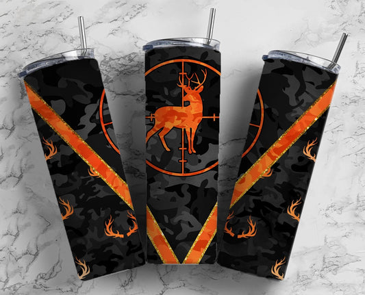 Deer Hunting 20oz Sublimation Tumbler Designs, Camo Orange 9.2 x 8.3” Straight Skinny Tumbler Wrap, Mens Tumbler (2023-04-18 10.50.18)