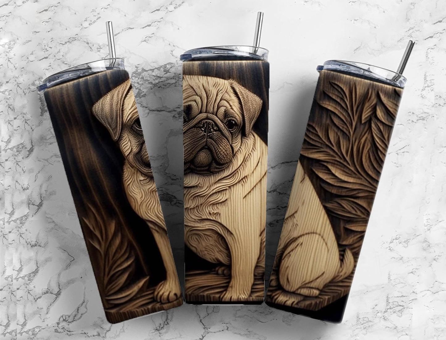 Pug Engraved 20oz Sublimation Tumbler Designs, 9.2 x 8.3” Straight Skinny Tumbler, Tumbler Wrap PNG