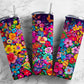 Rainbow floral 20oz Sublimation Tumbler Designs, Colorful daisy 9.2 x 8.3” Straight Skinny Tumbler Wrap PNG