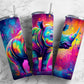 Rhinoceros colorful 20oz Sublimation Tumbler Designs, Rainbow paint splatter 9.2 x 8.3” Straight Skinny Tumbler Wrap PNG