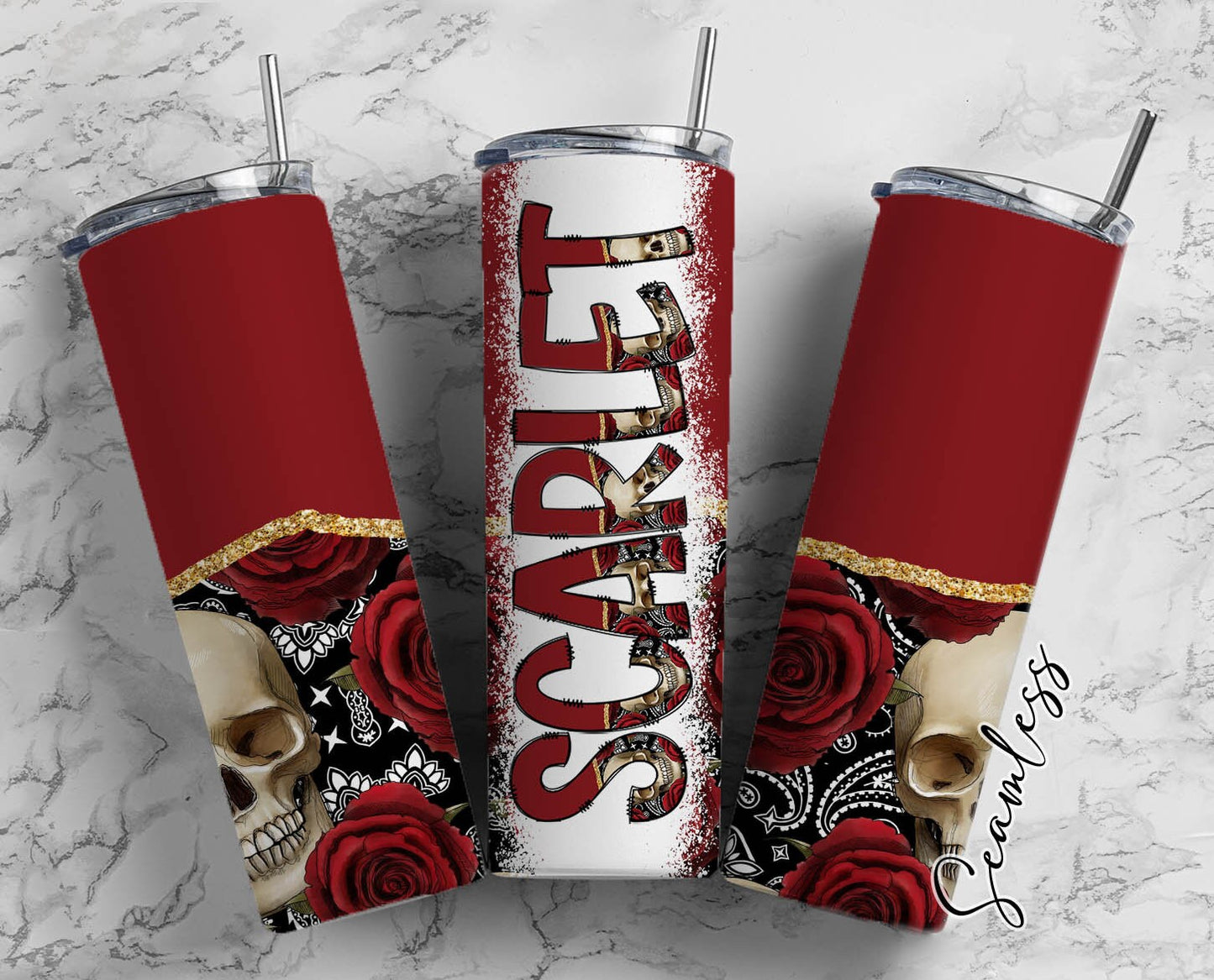 Rose Skull Tumbler Wrap with Matching Doodle Letter Alphabet PNG, Gothic Red Add your Own name 20oz Tumbler, Alpha Set PNG 19