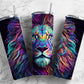 Neon lion 20oz Sublimation Tumbler Designs, Colorful rainbow 9.2 x 8.3” Straight Skinny Tumbler Wrap PNG