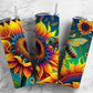 Colorful sunflower 20oz Sublimation Tumbler Designs, Bee floral 9.2 x 8.3” Straight Skinny Tumbler Wrap PNG