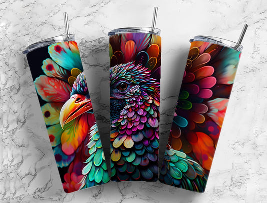 Rainbow turkey 20oz Sublimation Tumbler Designs, Colorful neon 9.2 x 8.3” Straight Skinny Tumbler Wrap PNG