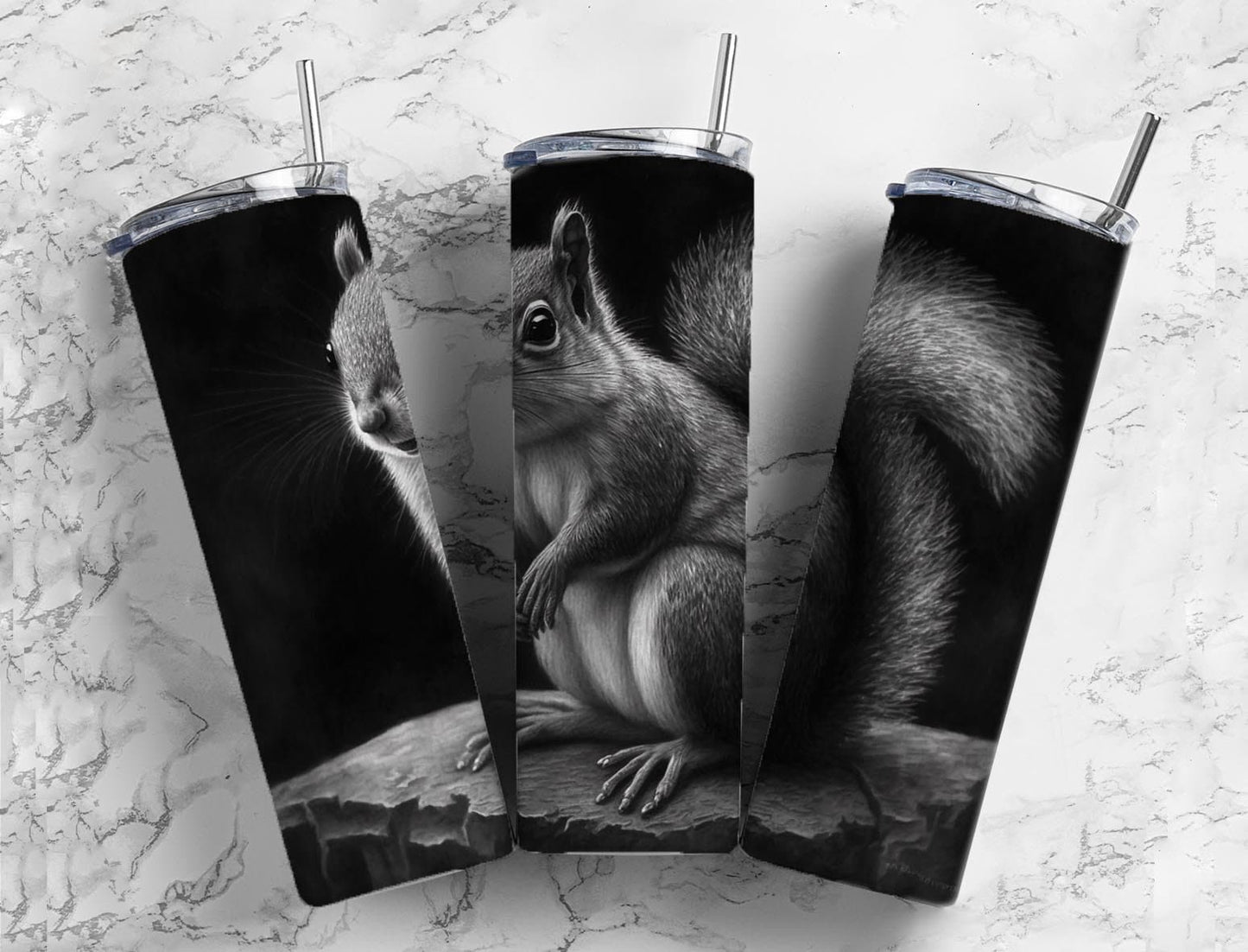 Squirrel 20oz Sublimation Tumbler Designs, Charcoal Painting 9.2 x 8.3” Straight Skinny Tumbler, Tumbler Wrap PNG