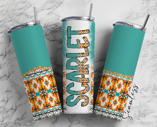 Teal Tumbler Wrap with Matching Doodle Letter Alphabet PNG, Aesthetic Add your Own name 20oz Tumbler, Alpha Set PNG 111