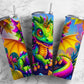 Dragon cartoon 20oz Sublimation Tumbler Designs, Rainbow colorful 9.2 x 8.3” Straight Skinny Tumbler Wrap PNG