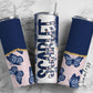 Retro Butterfly Tumbler Wrap with Matching Doodle Letter Alphabet PNG, Aesthetic Blue Add your Own name 20oz Tumbler, Alpha Set PNG 79