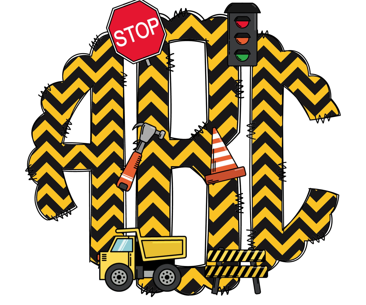 Construction Monogram Letters, Boys Truck Sublimation PNG Doodle Alpha Bundle, Construction Sublimation Font PNG Floral, Yellow and Black (2023-04-18 19.24.49)