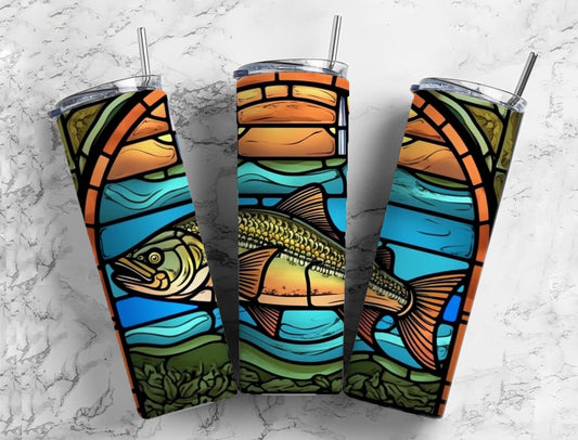 Colorful fish 20oz Sublimation Tumbler Designs, Neon fishing 9.2 x 8.3” Straight Skinny Tumbler Wrap PNG