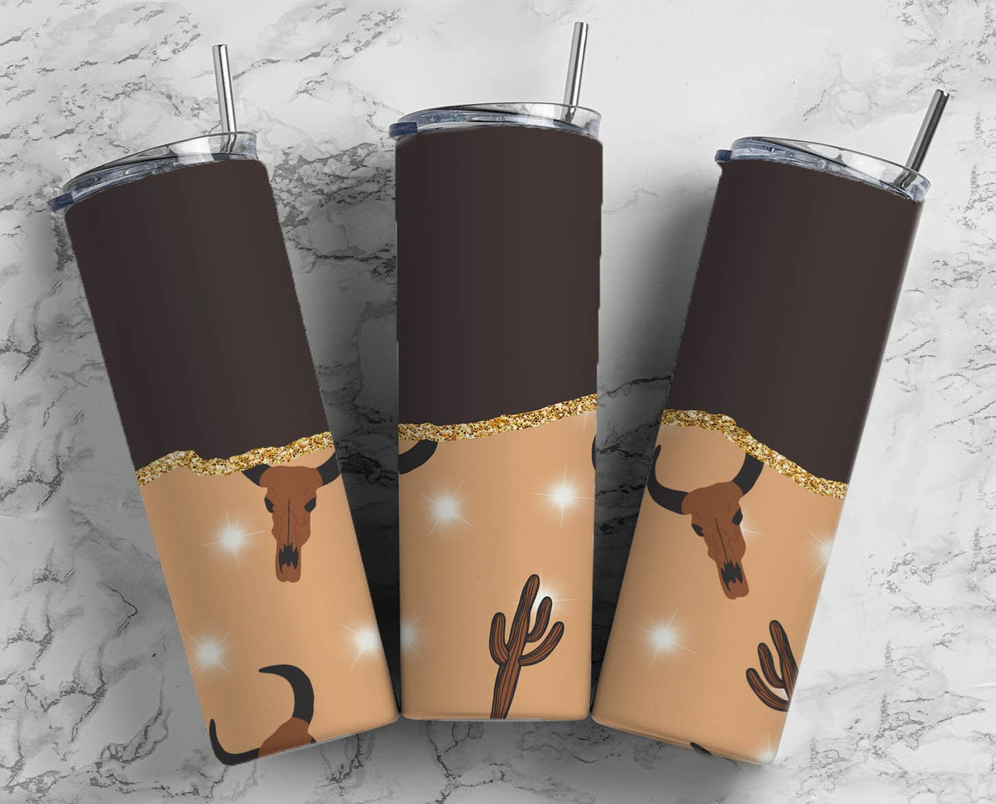 Cow Shull Boho 20oz Sublimation Tumbler Designs, Country Western 9.2 x 8.3” Straight Skinny Tumbler Wrap PNG66