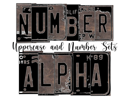 Brown Leather Number Plate Alphabet Uppercase Numbers PNG, Country Western Alphabet PNG Digital Download