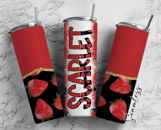 Strawberry Tumbler Wrap with Matching Doodle Letter Alphabet PNG, Aesthetic Add your Own name 20oz Tumbler, Alpha Set PNG 82