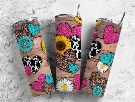 Western Heart 20oz Sublimation Tumbler Designs, Country Love 9.2 x 8.3” Straight Skinny Tumbler, Northwest Wrap PNG