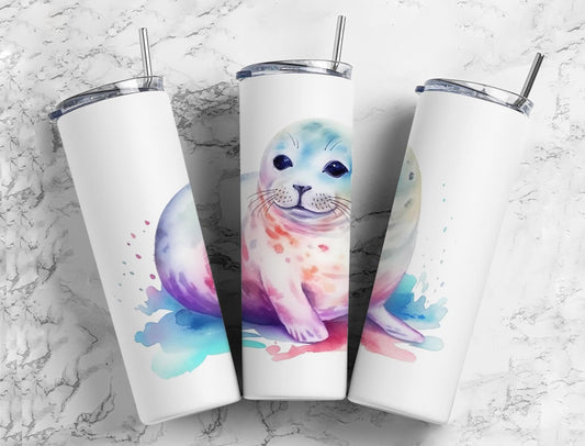 Colorful seal 20oz Sublimation Tumbler Designs, paint splatter 9.2 x 8.3” Straight Skinny Tumbler Wrap PNG