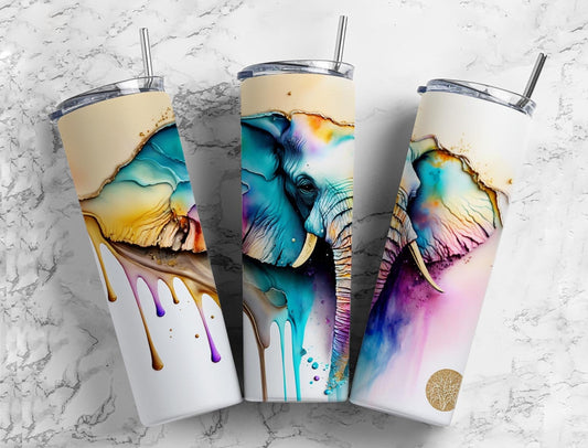 Elephant 20oz Sublimation Tumbler Designs, Alcohol Ink Watercolour 9.2 x 8.3” Straight Skinny Tumbler, Tumbler Wrap PNG