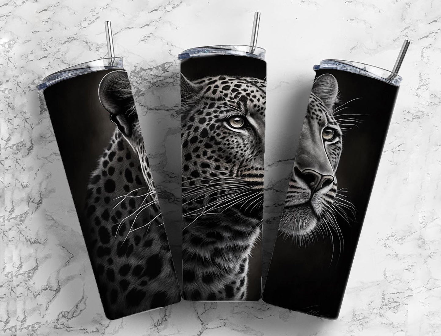 Charcoal Leopard 20oz Sublimation Tumbler Designs, Nature Animal 9.2 x 8.3” Straight Skinny Tumbler, Tumbler Wrap PNG