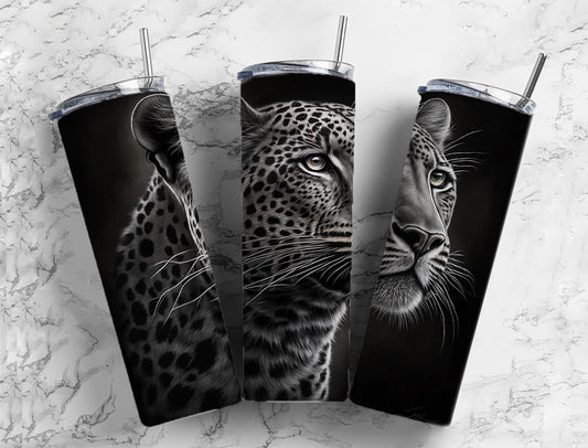 Charcoal Leopard 20oz Sublimation Tumbler Designs, Nature Animal 9.2 x 8.3” Straight Skinny Tumbler, Tumbler Wrap PNG