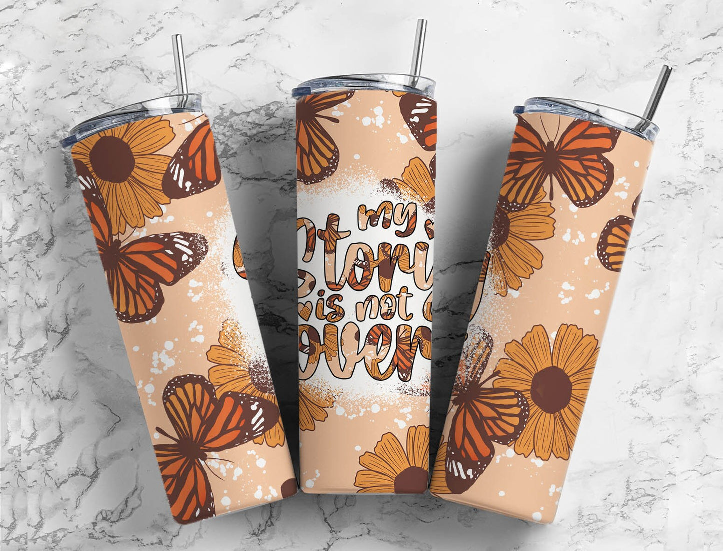 Boho Butterfly 20oz Sublimation Tumbler Designs, Orange My Story Is Not Over 9.2 x 8.3” Straight Skinny Tumbler PNG