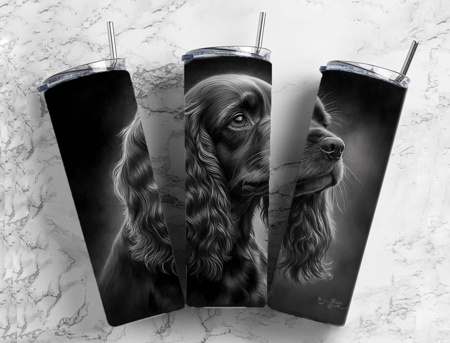 Charcoal Painting 20oz Sublimation Tumbler Designs, Dog 9.2 x 8.3” Straight Skinny Tumbler, Tumbler Wrap PNG