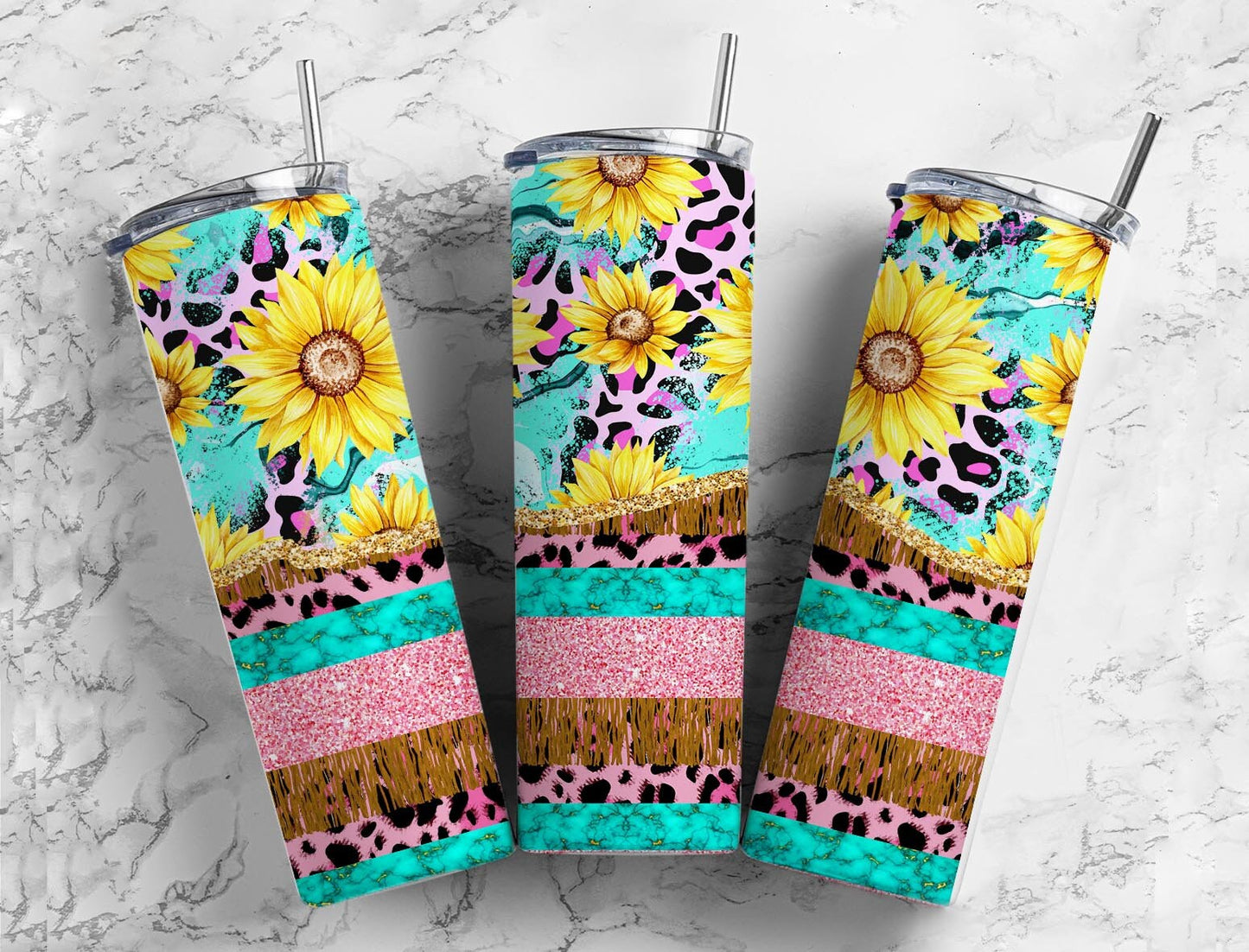 Turquoise Sunflower 20oz Sublimation Tumbler Designs, Teal Leopard Print 9.2 x 8.3” Straight Skinny Tumbler Wrap, Leather Western PNG (2023-04-18 23.05.11)