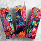 Rainbow cat 20oz Sublimation Tumbler Designs, floral landscape 9.2 x 8.3” Straight Skinny Tumbler Wrap PNG