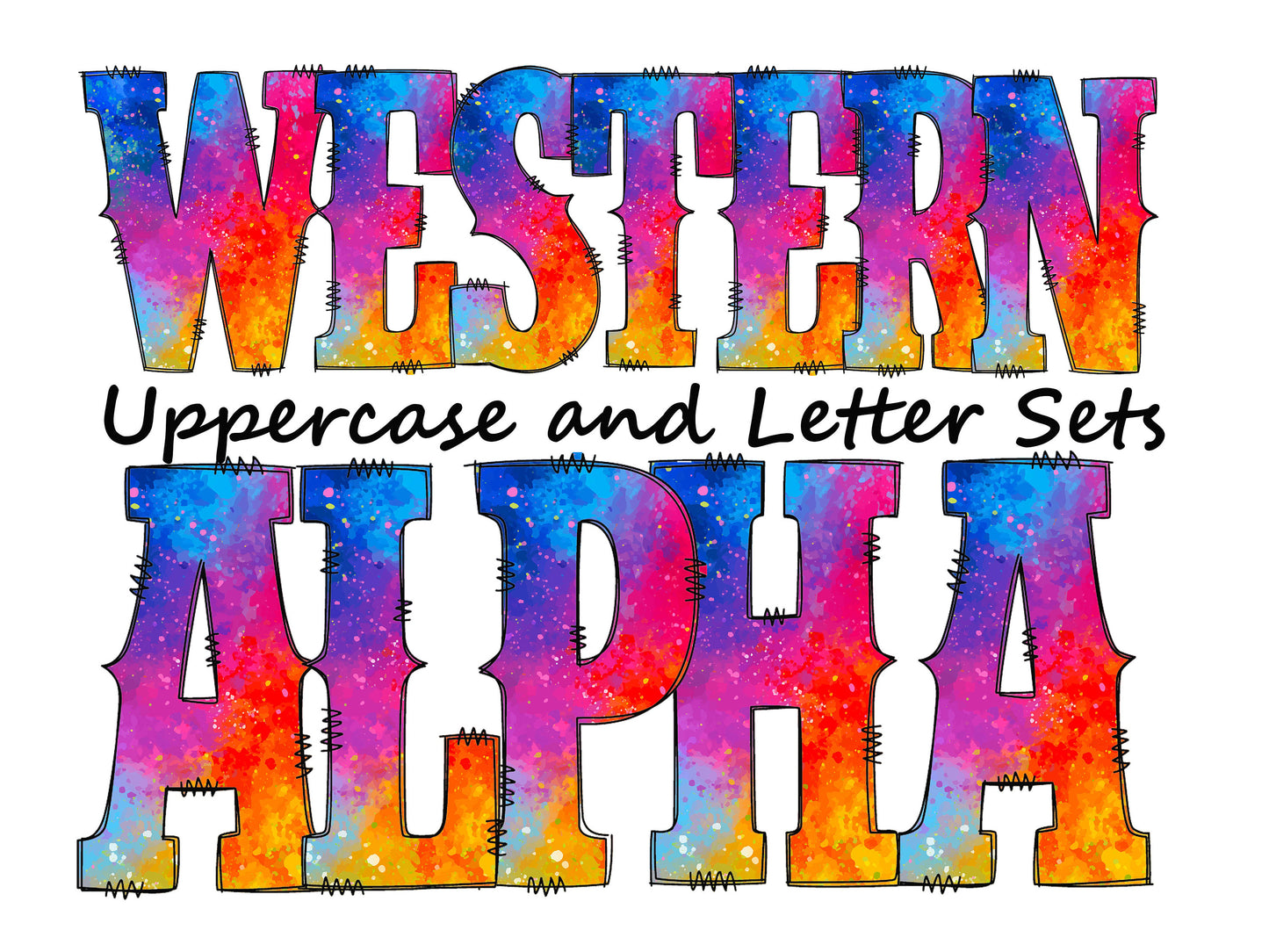 Rainbow colorful Doodle Letters Western Alphabet, Paint splatter Alphabet PNG, Entire Doodle Alphabet Uppercase and Numbers PNG