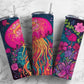 Pink jellyfish 20oz Sublimation Tumbler Designs, Ocean floral 9.2 x 8.3” Straight Skinny Tumbler Wrap PNG