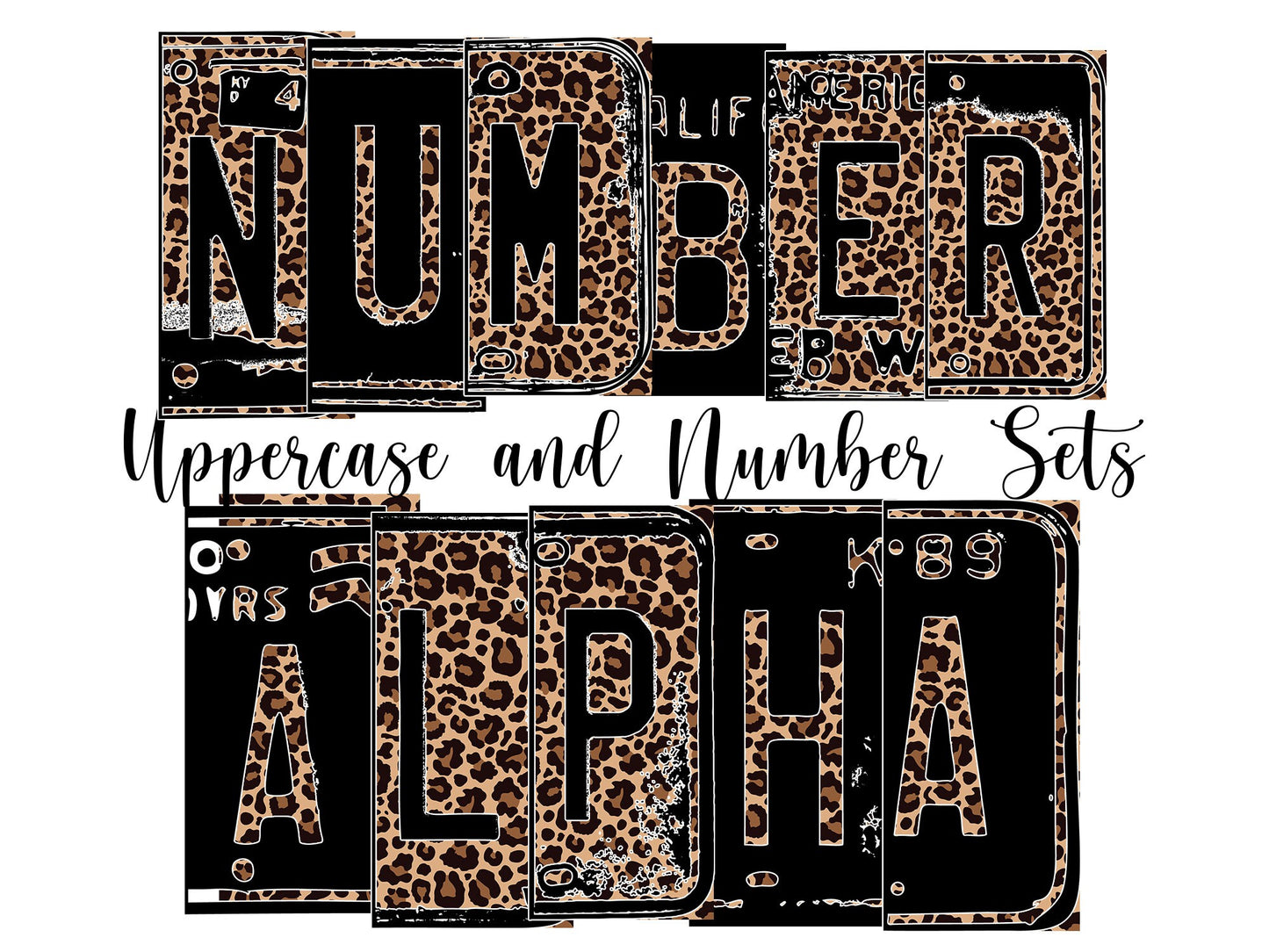 Classic Leopard Number Plate Alphabet Uppercase Numbers PNG,Cheetah Print Alphabet PNG Digital Download